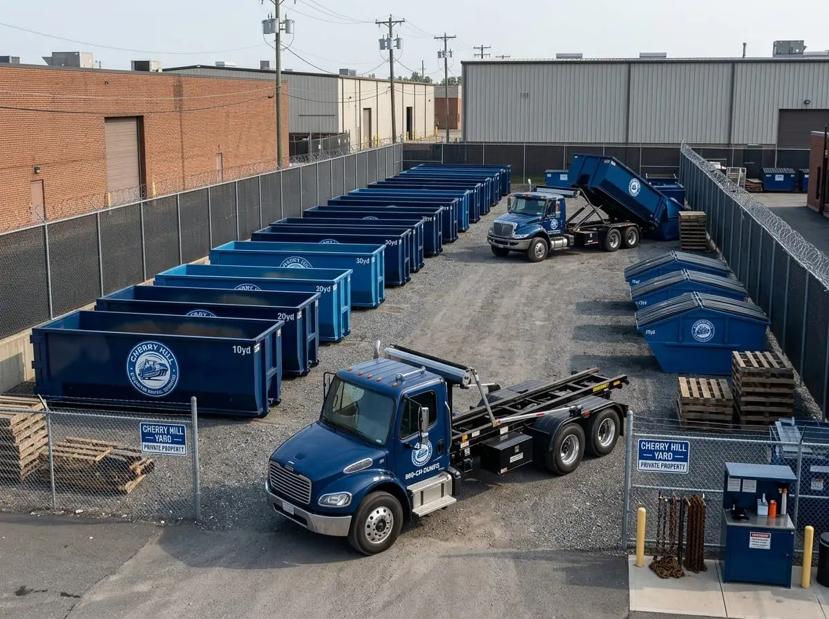 Roll-off dumpster being delivered in Cherry Hill, NJ