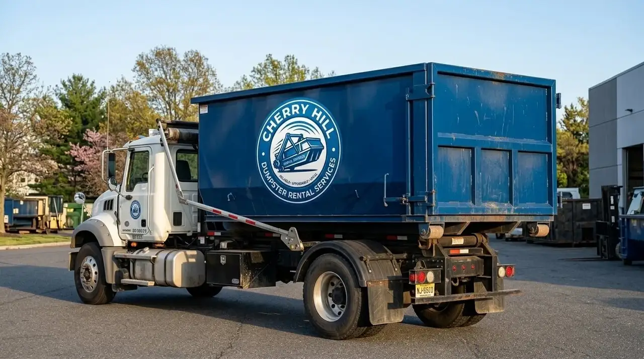 Serving South Jersey Cherry Hill Dumpster Rental Services container placed in a Cherry Hill driveway